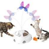 Interactive Cat Toy for Indoor Cats, 4 in 1 Cat Treat Puzzle Toy with Ambush Feather Wand, Electric Fluttering Butterfly and Cat Treat Feeder, Rechargeable Electric Feather Toy (Blue)