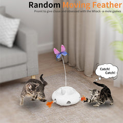 Interactive Cat Toy for Indoor Cats, 4 in 1 Cat Treat Puzzle Toy with Ambush Feather Wand, Electric Fluttering Butterfly and Cat Treat Feeder, Rechargeable Electric Feather Toy (Blue)