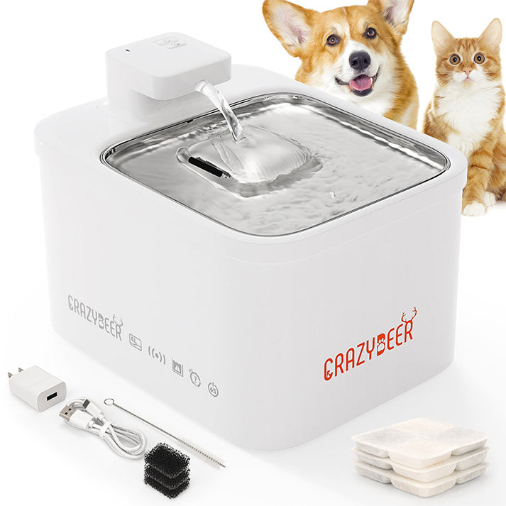 4L Wireless Cat Fountain, Stainless Steel Top, Low Noise Cat Drinking Fountain Automatic Pet Drinking Fountain, Healthy Drinking